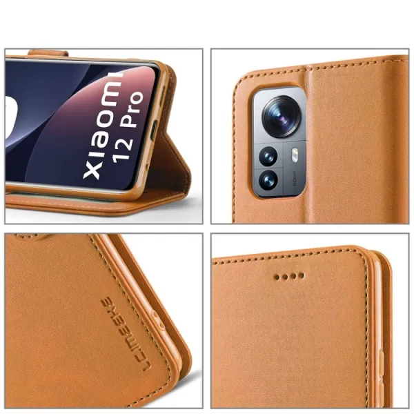 IMEEKE Peňaženkový kryt pre Xiaomi 12 Pro svetlohnedý