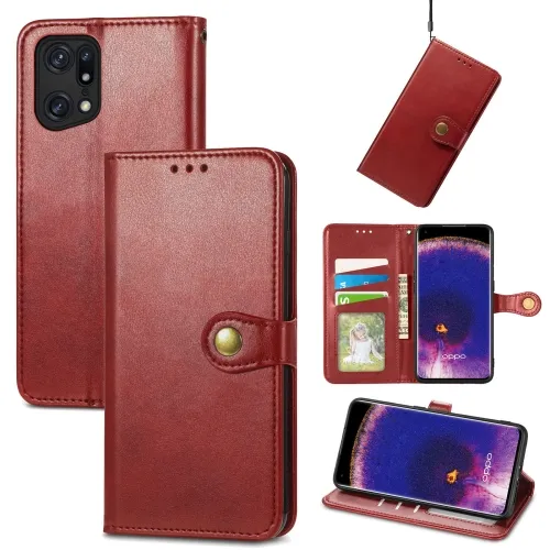 LEATHER BUCKLE Peňaženkový obal Oppo Find X5 Pro červený