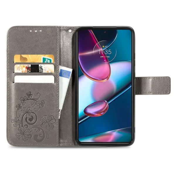 ART Peňaženkový kryt Motorola Edge 30 Pro FLOWERS šedý