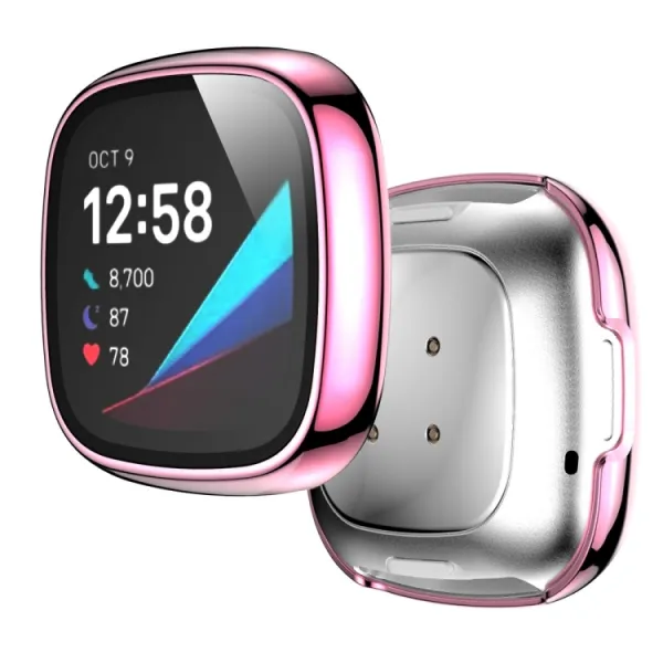 Plastový kryt s ochranným sklom pre Fitbit Versa 3 / Fitbit Sense ružový