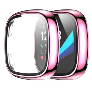 Plastový kryt s ochranným sklom pre Fitbit Versa 3 / Fitbit Sense ružový