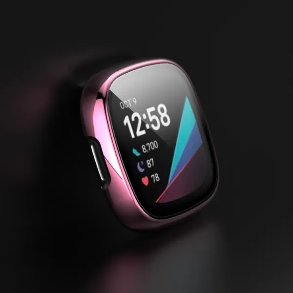 Plastový kryt s ochranným sklom pre Fitbit Versa 3 / Fitbit Sense ružový