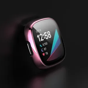 Plastový kryt s ochranným sklom pre Fitbit Versa 3 / Fitbit Sense ružový