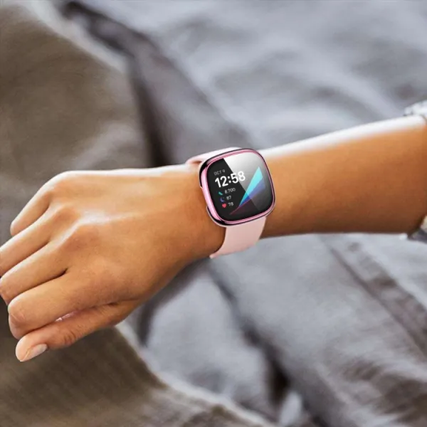 Plastový kryt s ochranným sklom pre Fitbit Versa 3 / Fitbit Sense ružový