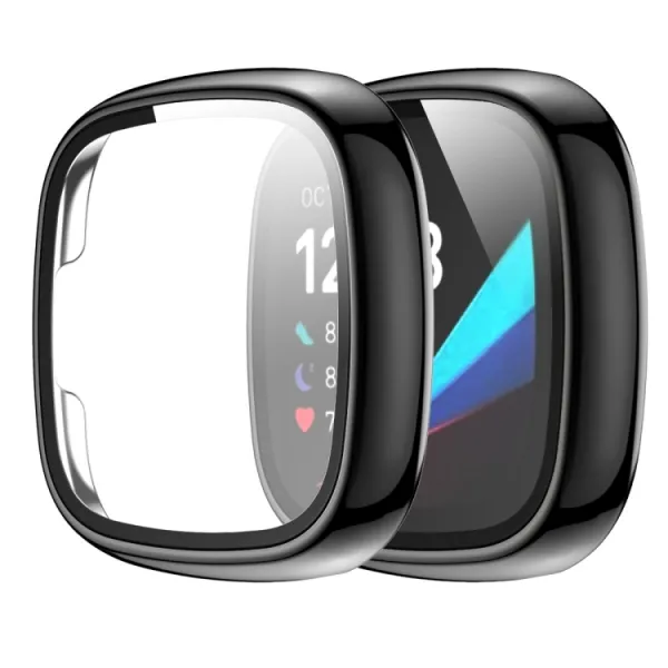 Plastový kryt s ochranným sklom pre Fitbit Versa 3 / Fitbit Sense čierny