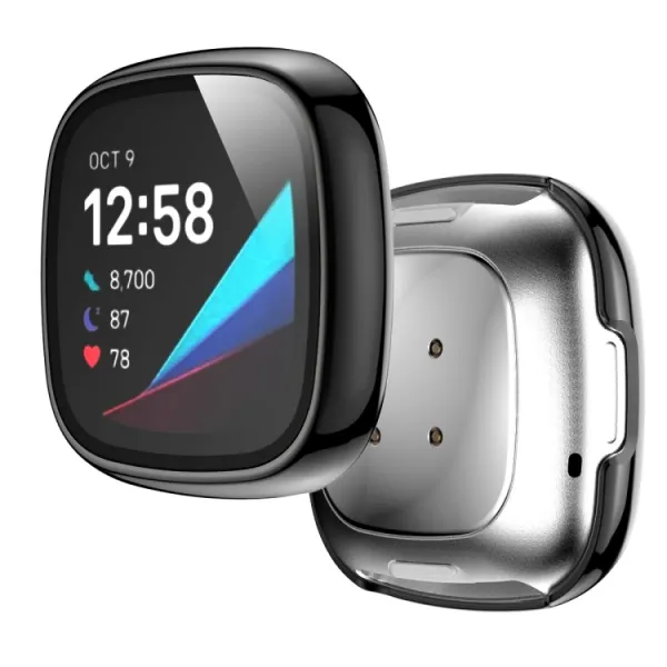 Plastový kryt s ochranným sklom pre Fitbit Versa 3 / Fitbit Sense čierny