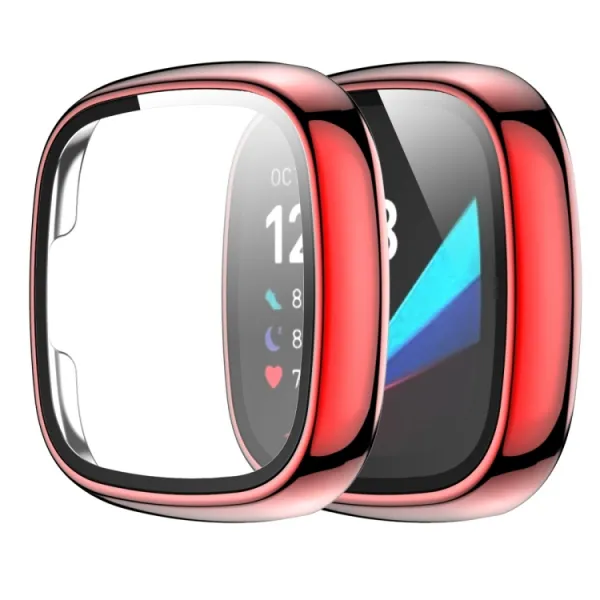 Plastový kryt s ochranným sklom pre Fitbit Versa 3 / Fitbit Sense červený