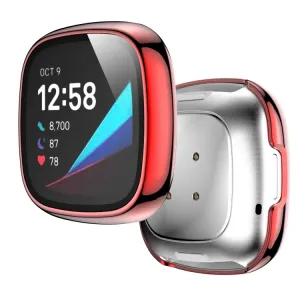 Plastový kryt s ochranným sklom pre Fitbit Versa 3 / Fitbit Sense červený