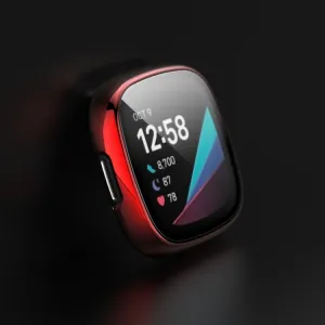 Plastový kryt s ochranným sklom pre Fitbit Versa 3 / Fitbit Sense červený