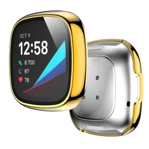 Plastový kryt s ochranným sklom pre Fitbit Versa 3 / Fitbit Sense zlatý
