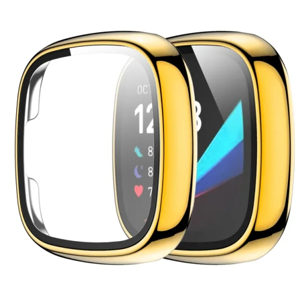 Plastový kryt s ochranným sklom pre Fitbit Versa 3 / Fitbit Sense zlatý