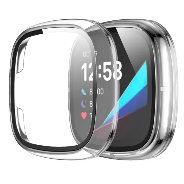 Plastový kryt s ochranným sklom pre Fitbit Versa 3 / Fitbit Sense priehľadný