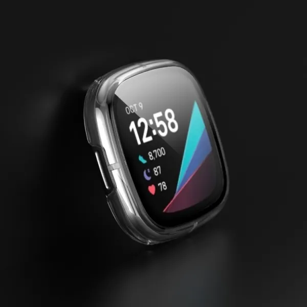 Plastový kryt s ochranným sklom pre Fitbit Versa 3 / Fitbit Sense priehľadný