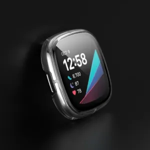 Plastový kryt s ochranným sklom pre Fitbit Versa 3 / Fitbit Sense priehľadný