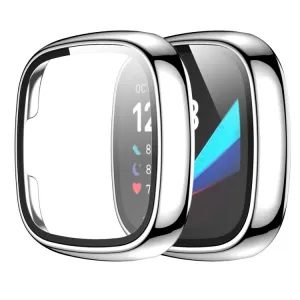 Plastový kryt s ochranným sklom pre Fitbit Versa 3 / Fitbit Sense strieborný