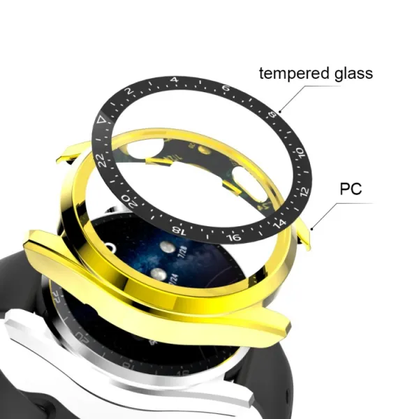 Plastový kryt s ochranným sklom pre Huawei Watch 3 Pro zlatý