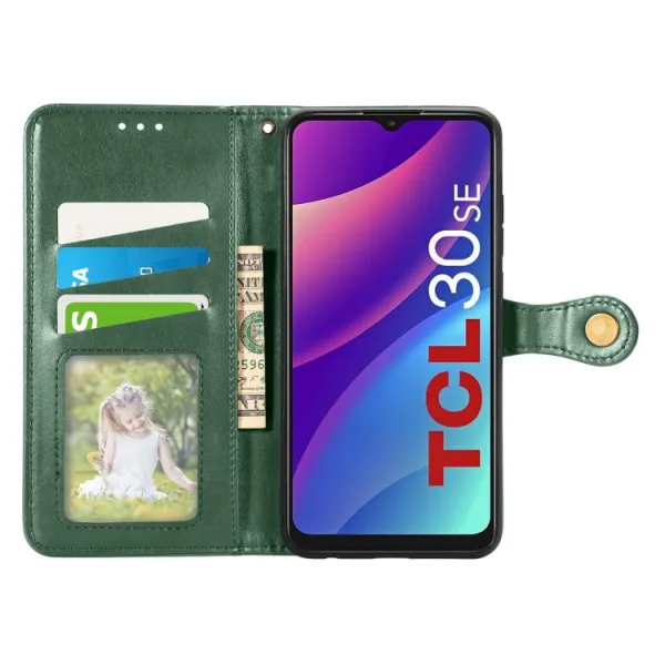 LEATHER BUCKLE Peňaženkový obal TCL 30 SE / TCL 306 zelený