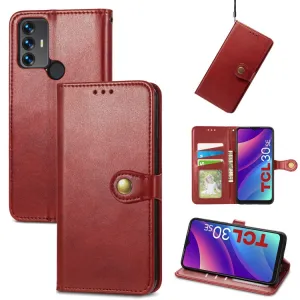 LEATHER BUCKLE Peňaženkový obal TCL 30 SE / TCL 306 červený