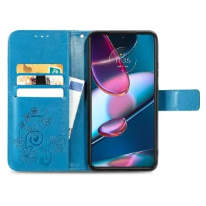 ART Peňaženkový kryt Motorola Edge 30 Pro FLOWERS modrý