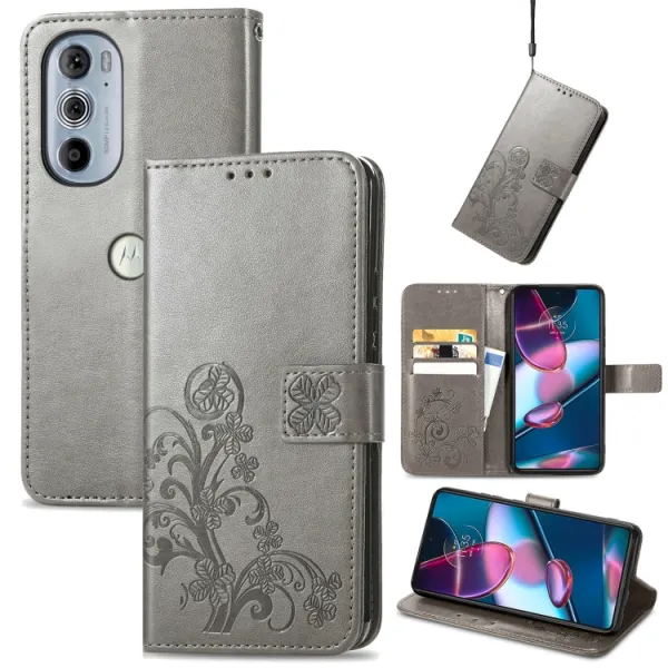 ART Peňaženkový kryt Motorola Edge 30 Pro FLOWERS šedý