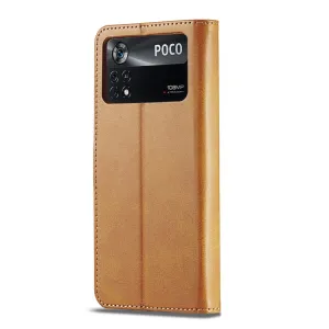 IMEEKE Peňaženkový kryt Xiaomi Poco X4 Pro 5G svetlohnedý