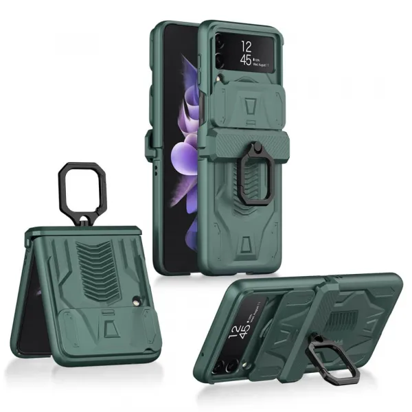 GKK CAMSHIELD Ochranný kryt pre Samsung Galaxy Z Flip 3 5G zelený