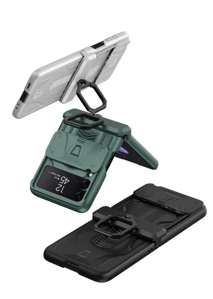 GKK CAMSHIELD Ochranný kryt pre Samsung Galaxy Z Flip 3 5G strieborný