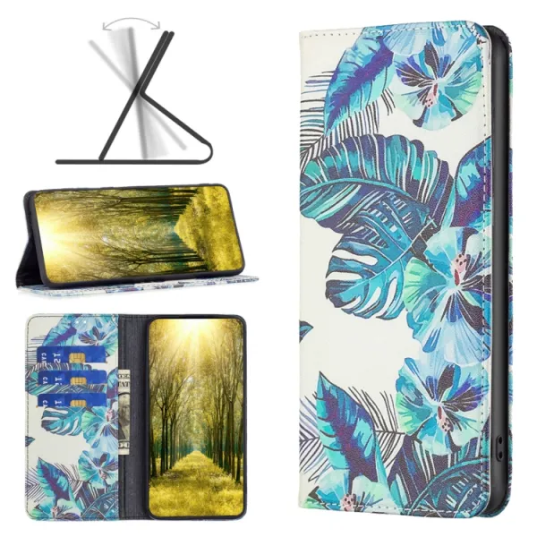 ART Peňaženkový kryt Xiaomi Redmi 10C BLUE LEAVES