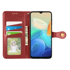 LEATHER BUCKLE Peňaženkový obal Vivo Y55 5G červený