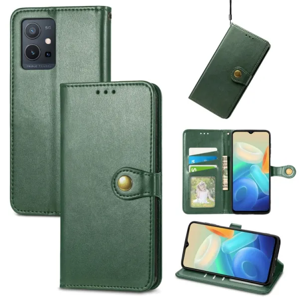 LEATHER BUCKLE Peňaženkový obal Vivo Y55 5G zelený