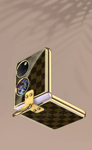 GKK GLASS Ochranný kryt s držiakom Huawei P50 Pocket CHESS BROWN