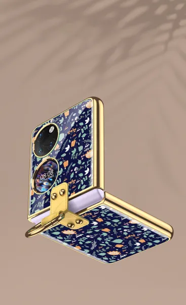 GKK GLASS Ochranný kryt s držiakom Huawei P50 Pocket BLUE FLORAL