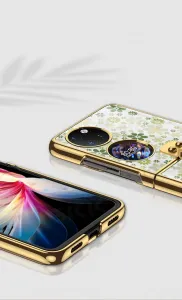 GKK GLASS Ochranný kryt s držiakom Huawei P50 Pocket BLUE FLORAL