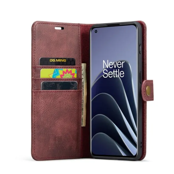 DG.MING Peňaženkový obal 2v1 OnePlus 10 Pro 5G červený