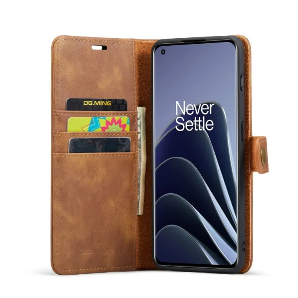 DG.MING Peňaženkový obal 2v1 OnePlus 10 Pro 5G hnedý