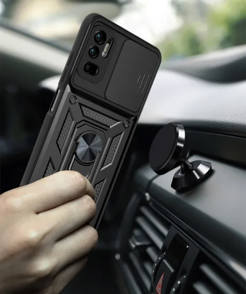 RING Obal s držiakom pre Xiaomi Redmi Note 10 5G červený