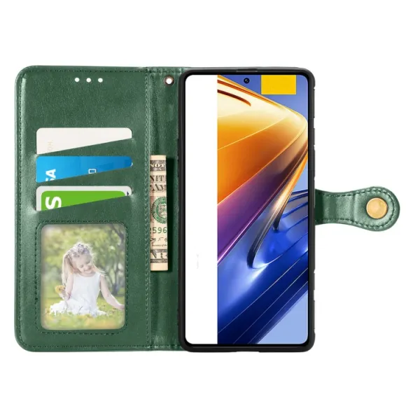LEATHER BUCKLE Peňaženkový obal Xiaomi Poco F4 GT zelený