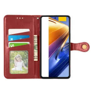 LEATHER BUCKLE Peňaženkový obal Xiaomi Poco F4 GT červený