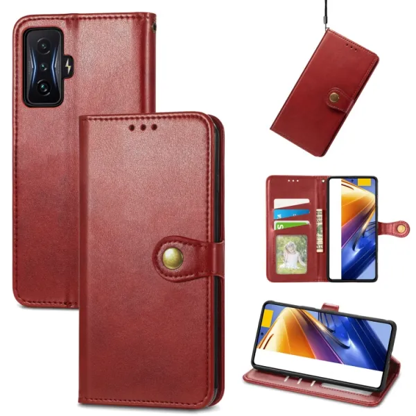 LEATHER BUCKLE Peňaženkový obal Xiaomi Poco F4 GT červený