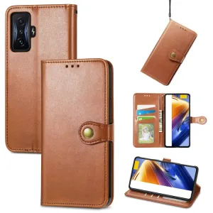 LEATHER BUCKLE Peňaženkový obal Xiaomi Poco F4 GT hnedý
