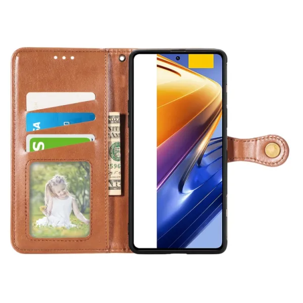 LEATHER BUCKLE Peňaženkový obal Xiaomi Poco F4 GT hnedý