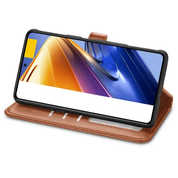 LEATHER BUCKLE Peňaženkový obal Xiaomi Poco F4 GT hnedý