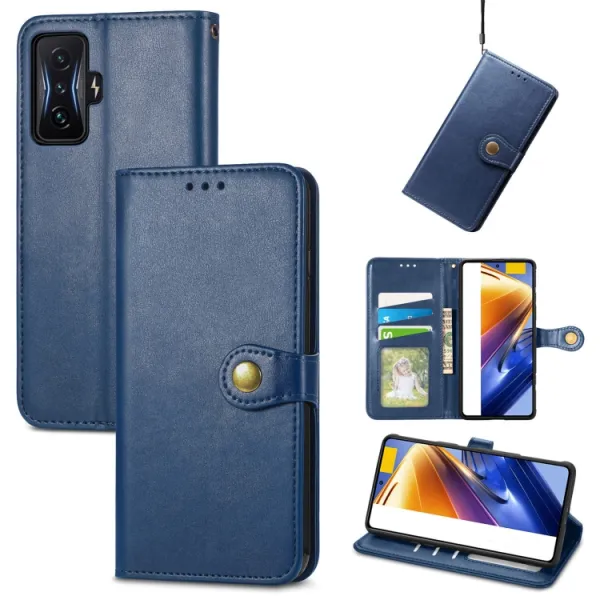 LEATHER BUCKLE Peňaženkový obal Xiaomi Poco F4 GT modrý