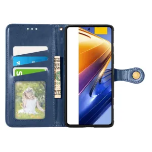 LEATHER BUCKLE Peňaženkový obal Xiaomi Poco F4 GT modrý