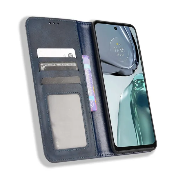 BUSINESS Peňaženkový kryt pre Motorola Moto G62 5G modrý