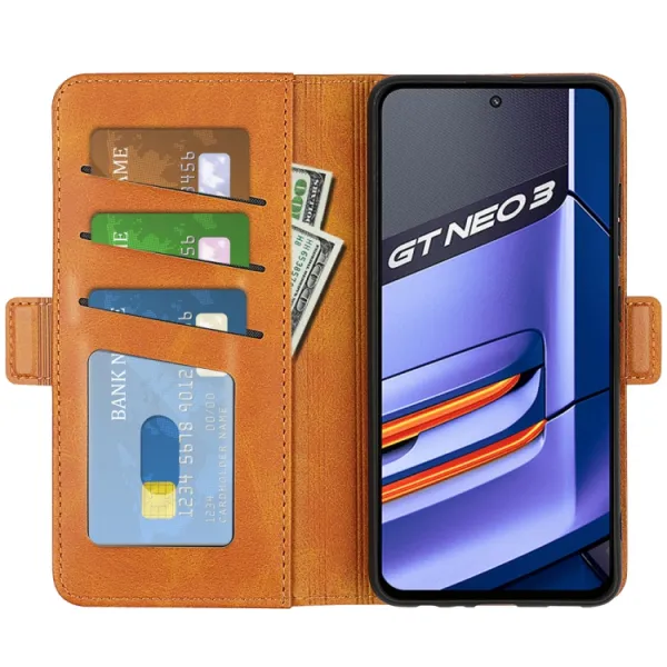 SIDE Peňaženkové puzdro pre Realme GT Neo 3 svetlohnedé