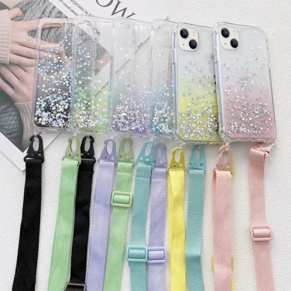 GLITTER Kryt so šnúrkou Apple iPhone 14 Plus ružový