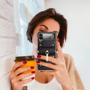 LEATHER Kryt s držiakom Samsung Galaxy Z Flip4 5G ružový