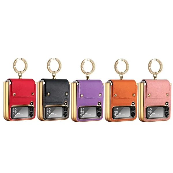 LEATHER Kryt s držiakom Samsung Galaxy Z Flip4 5G ružový