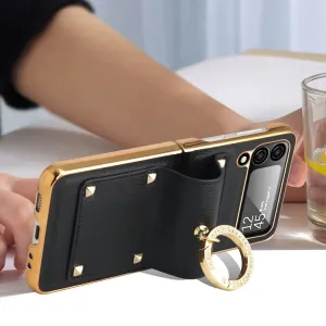 LEATHER Kryt s držiakom Samsung Galaxy Z Flip4 5G ružový